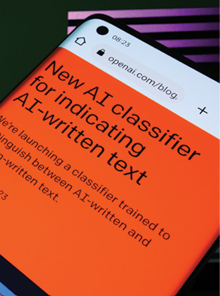 Ai Text Classifier software webpage seen on smartphone screen